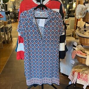 Max Studio Blue Red White Patterned Midi Dress